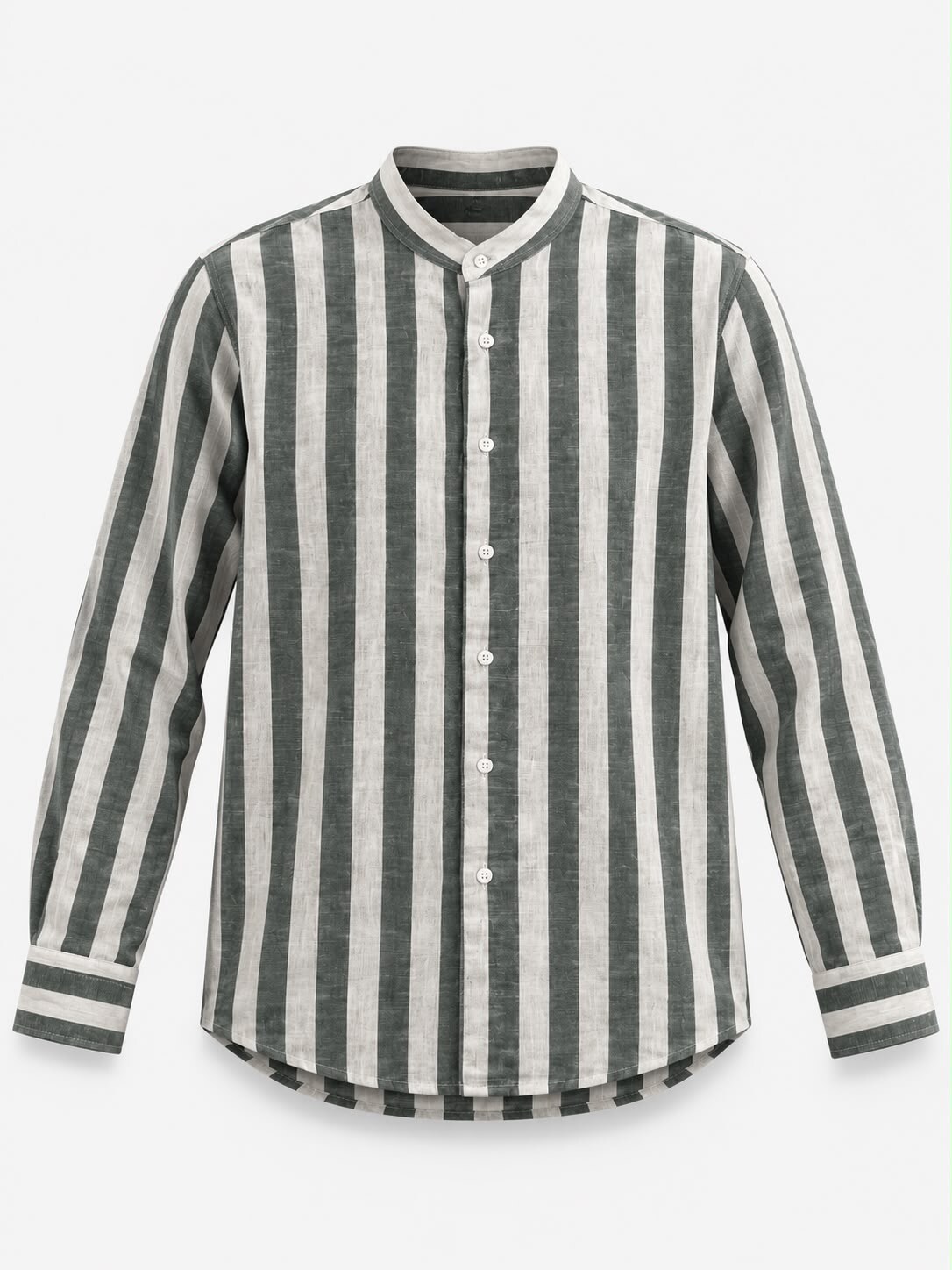 Wholesaler FIVE EVER - Striped Mandarin Collar Shirt – Green