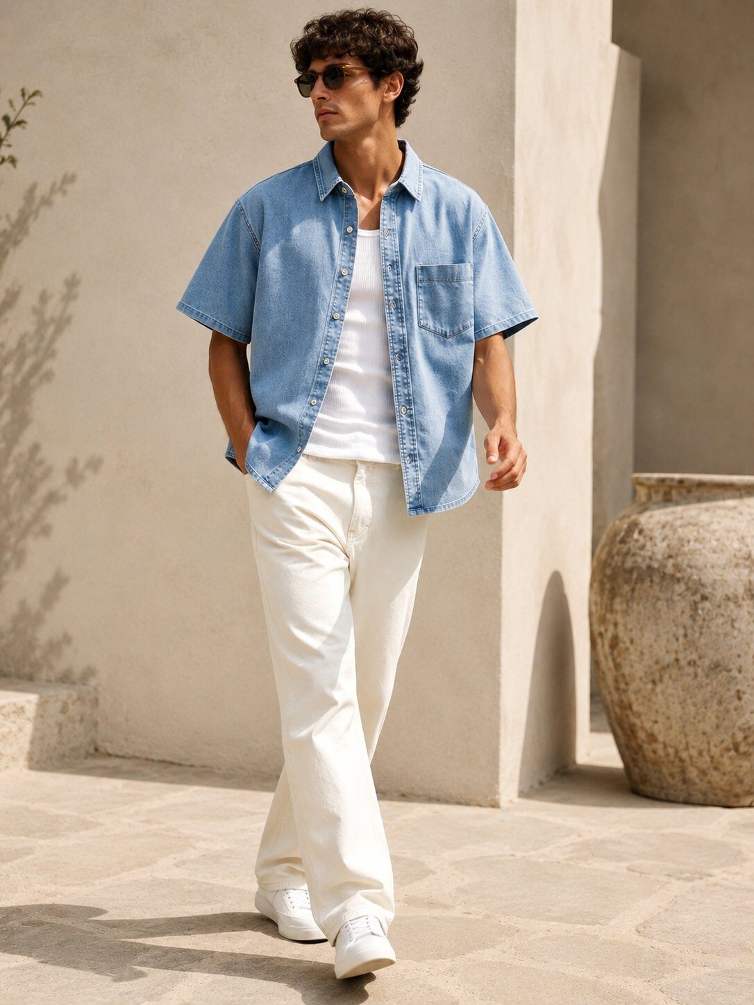 Großhändler FIVE EVER - Herren Jeanshemd mit kurzen Ärmeln