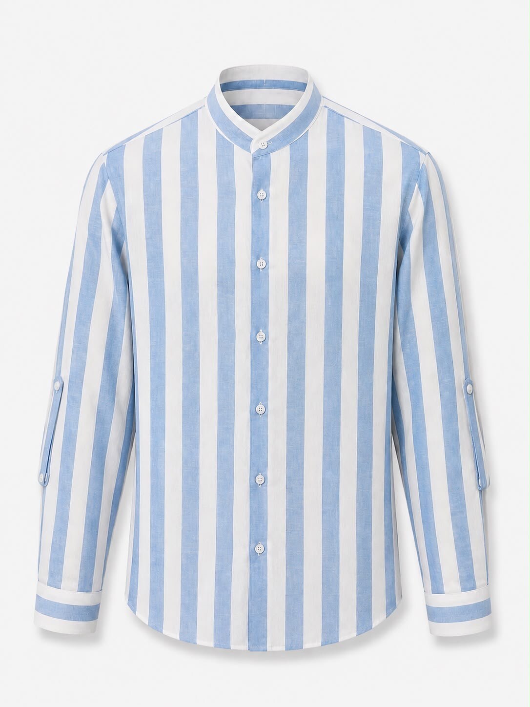 Wholesaler FIVE EVER - Striped Mandarin Collar Shirt – Sky Blue