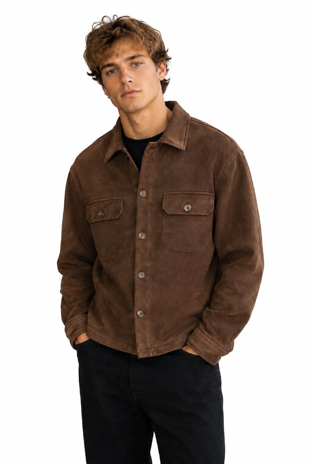 Großhändler FIVE EVER - Overshirt aus Wildleder mit Washed-Effekt