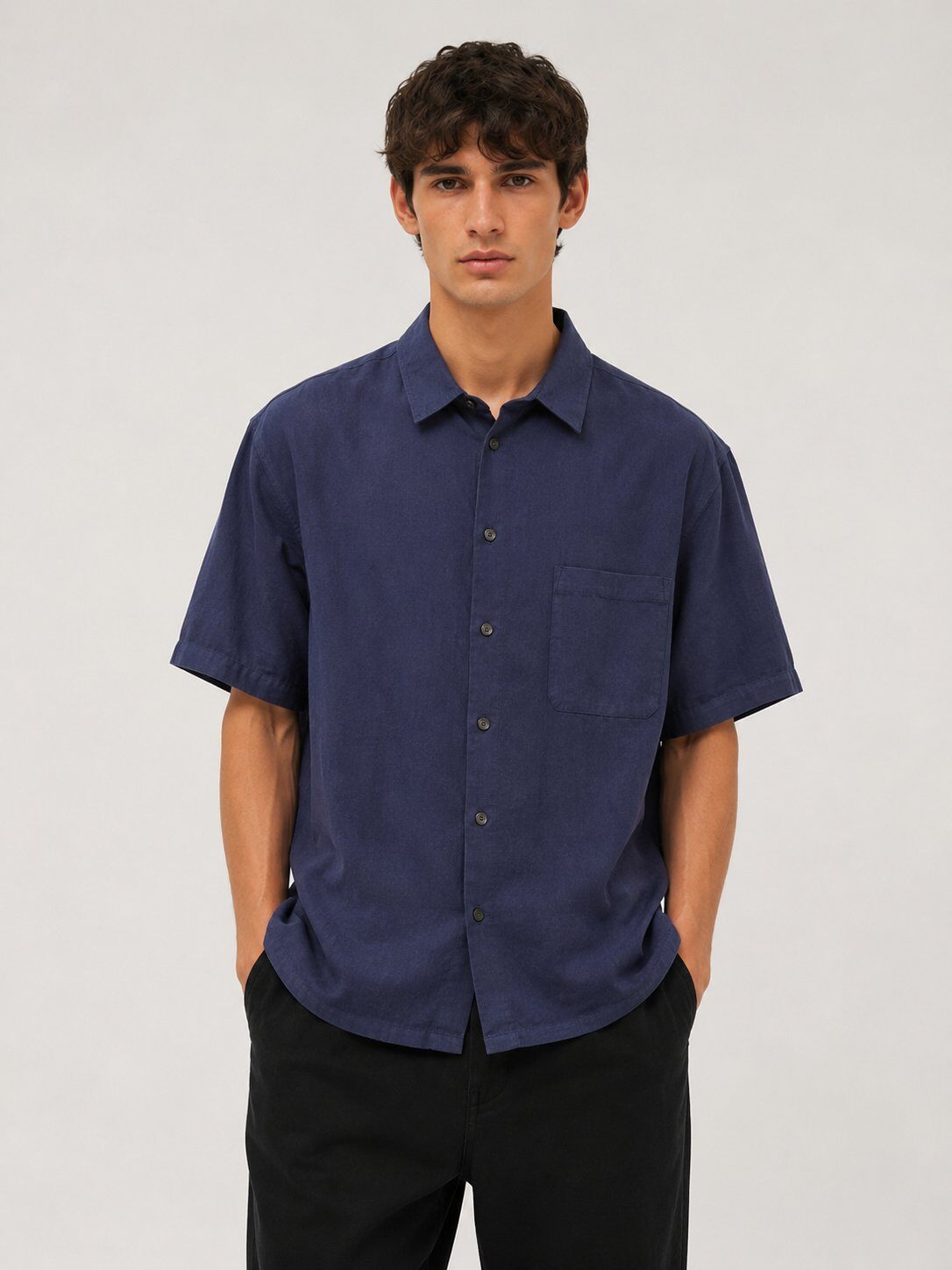 Grossista FIVE EVER - Camicia Maniche Corte Blu Navy