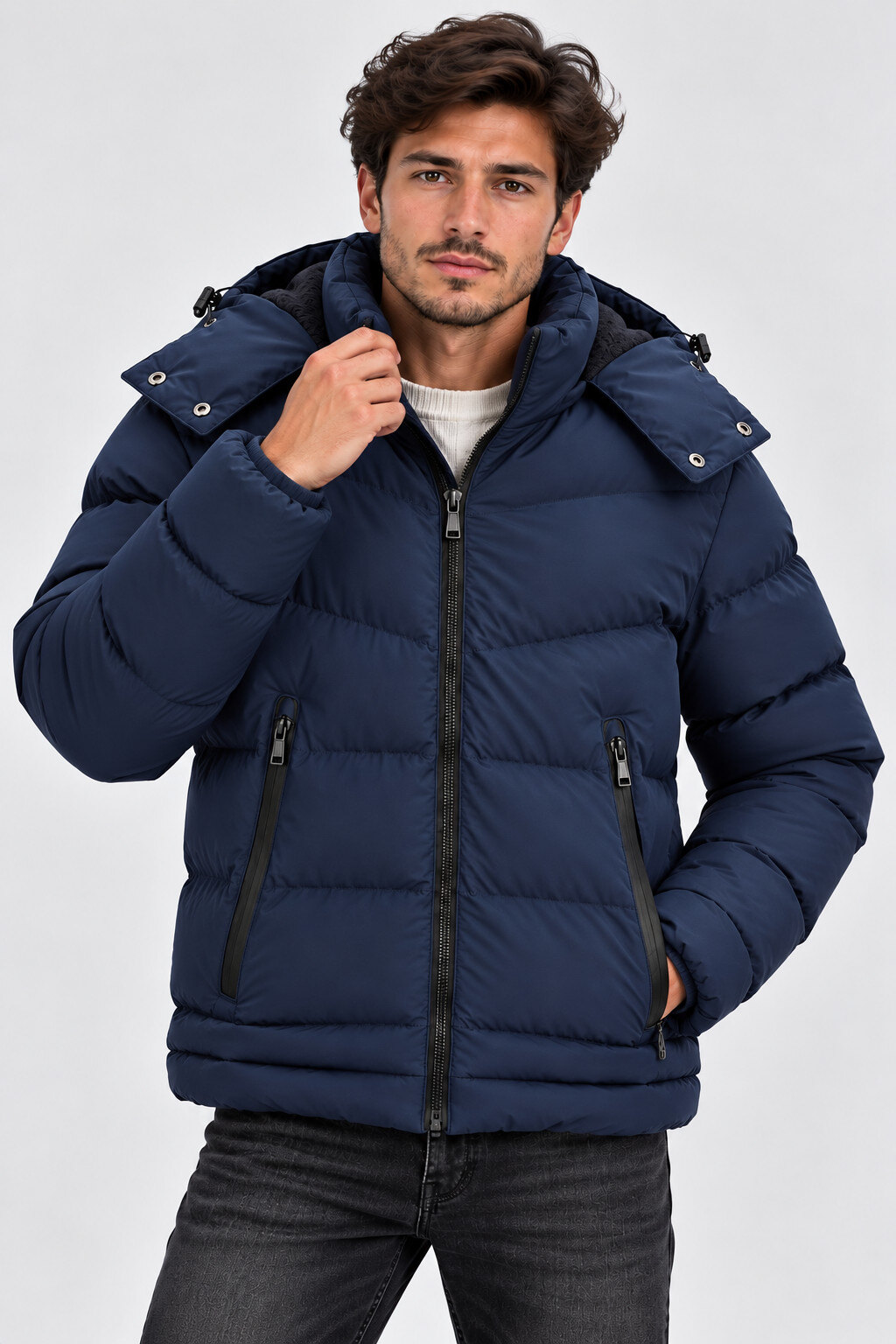 Großhändler FIVE EVER - Daunenjacke mit abnehmbarer Kapuze, Fleecefutter