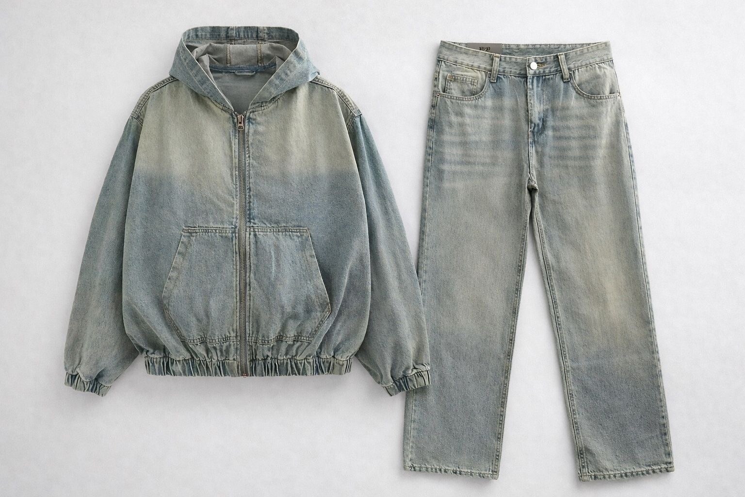 Großhändler FIVE EVER - Denim-Set, Kapuzenweste mit Baggy-Hose