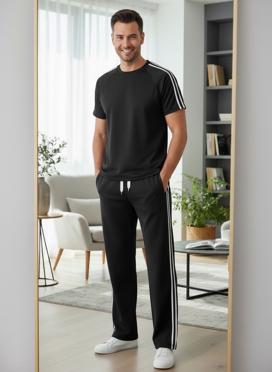 Großhändler FIVE EVER - Premium T-Shirt und Hose Set in Schwarz