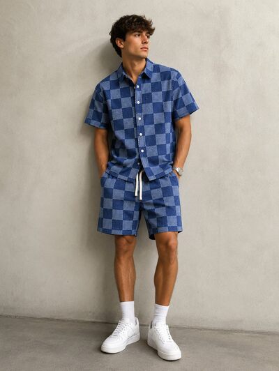 Großhändler FIVE EVER - Graues Hemd- und Shorts-Set mit Used-Waschung Großhändler FIVE EVER - Graues Hemd- und Shorts-Set mit Used-Waschung