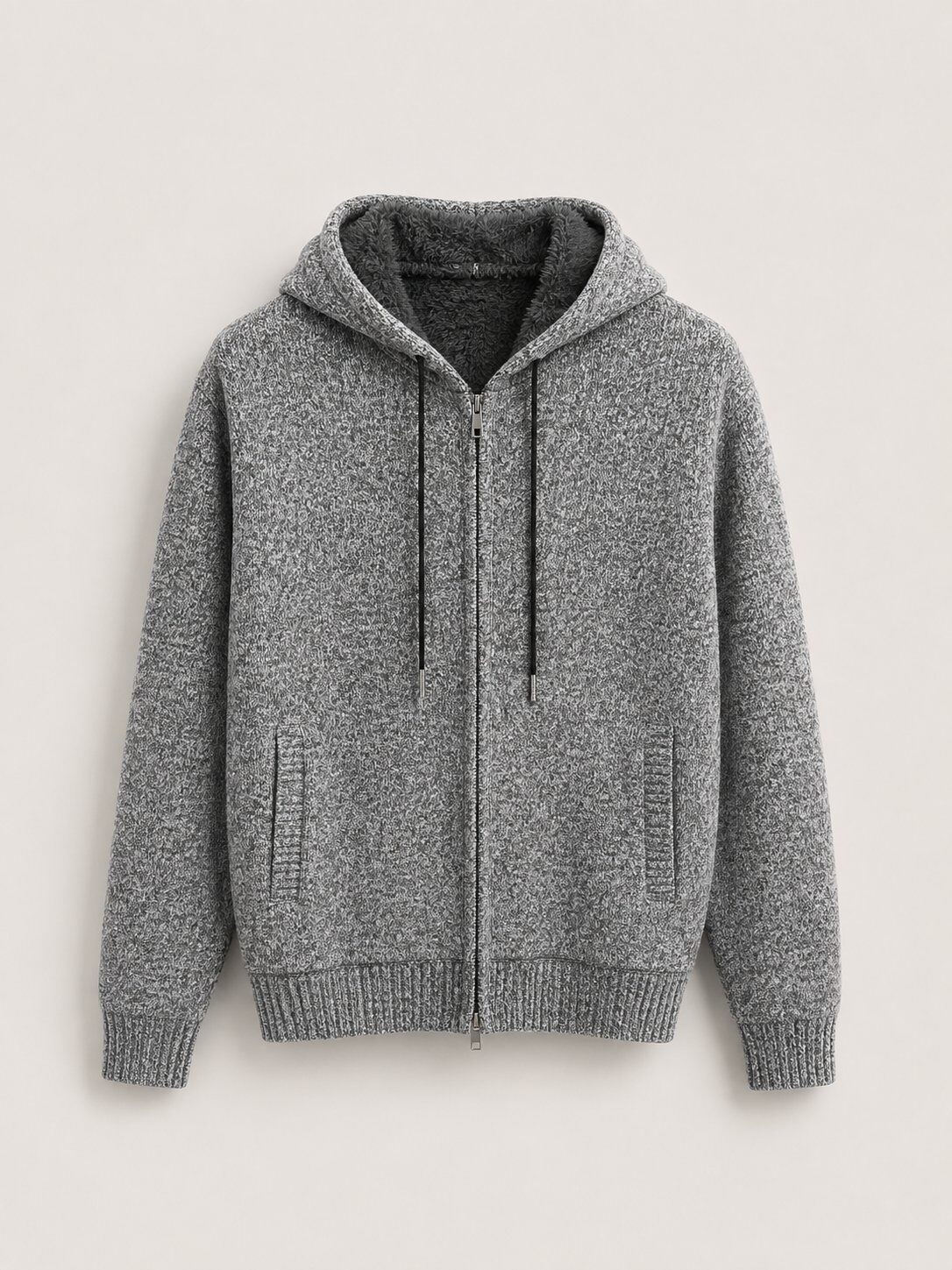 Wholesaler FIVE EVER - Heathered knit cardigan with fleece-lined hood