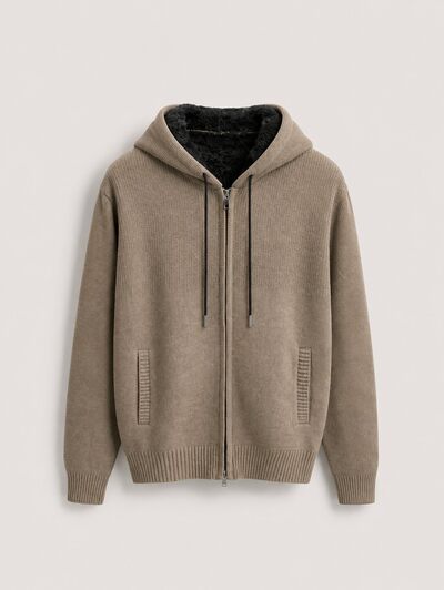 Großhändler FIVE EVER - Melierter Strick-Cardigan mit Fleece-gefütterter Kapuze Großhändler FIVE EVER - Melierter Strick-Cardigan mit Fleece-gefütterter Kapuze