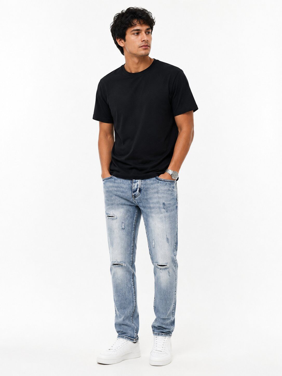 Großhändler FIVE EVER - HELLBLAUE SLIM JEANS aus gewaschenem Baumwollstoff