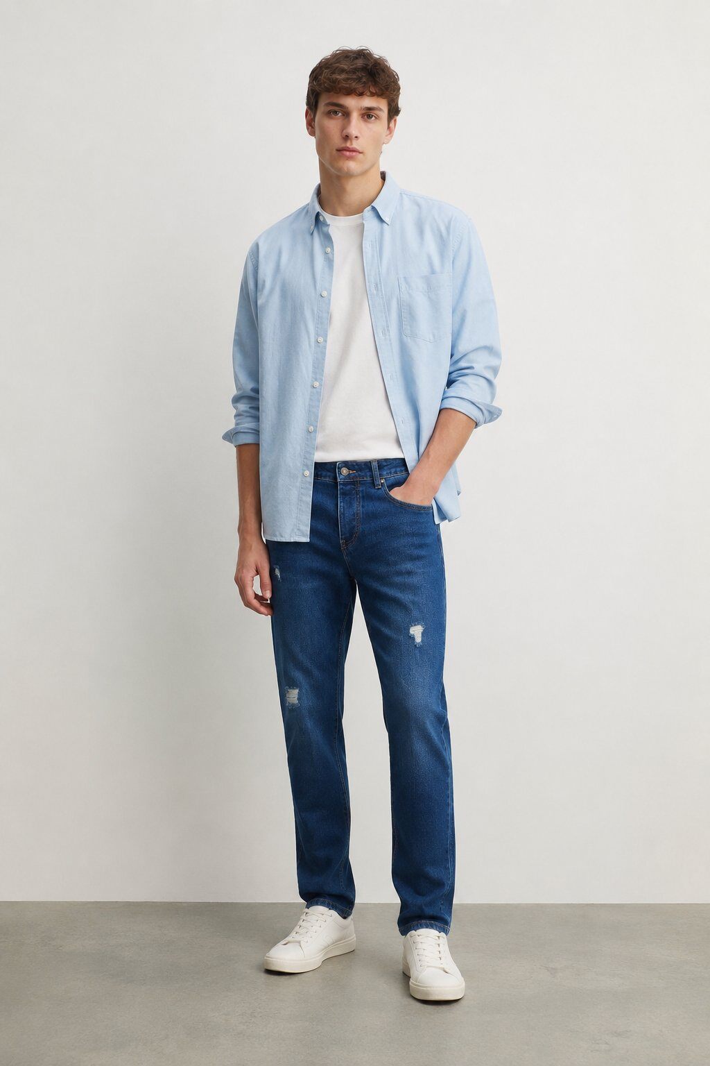 Grossista FIVE EVER - Jeans Uomo Regular Fit Strappati – Blue Wash