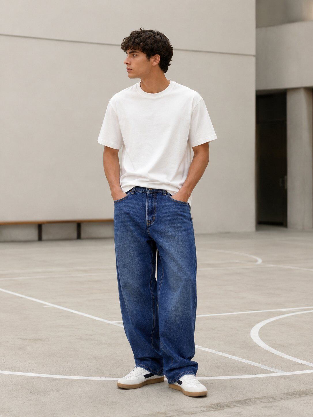 Großhändler FIVE EVER - Blaue Stone Baggy Fit Jeans 100% Baumwolle