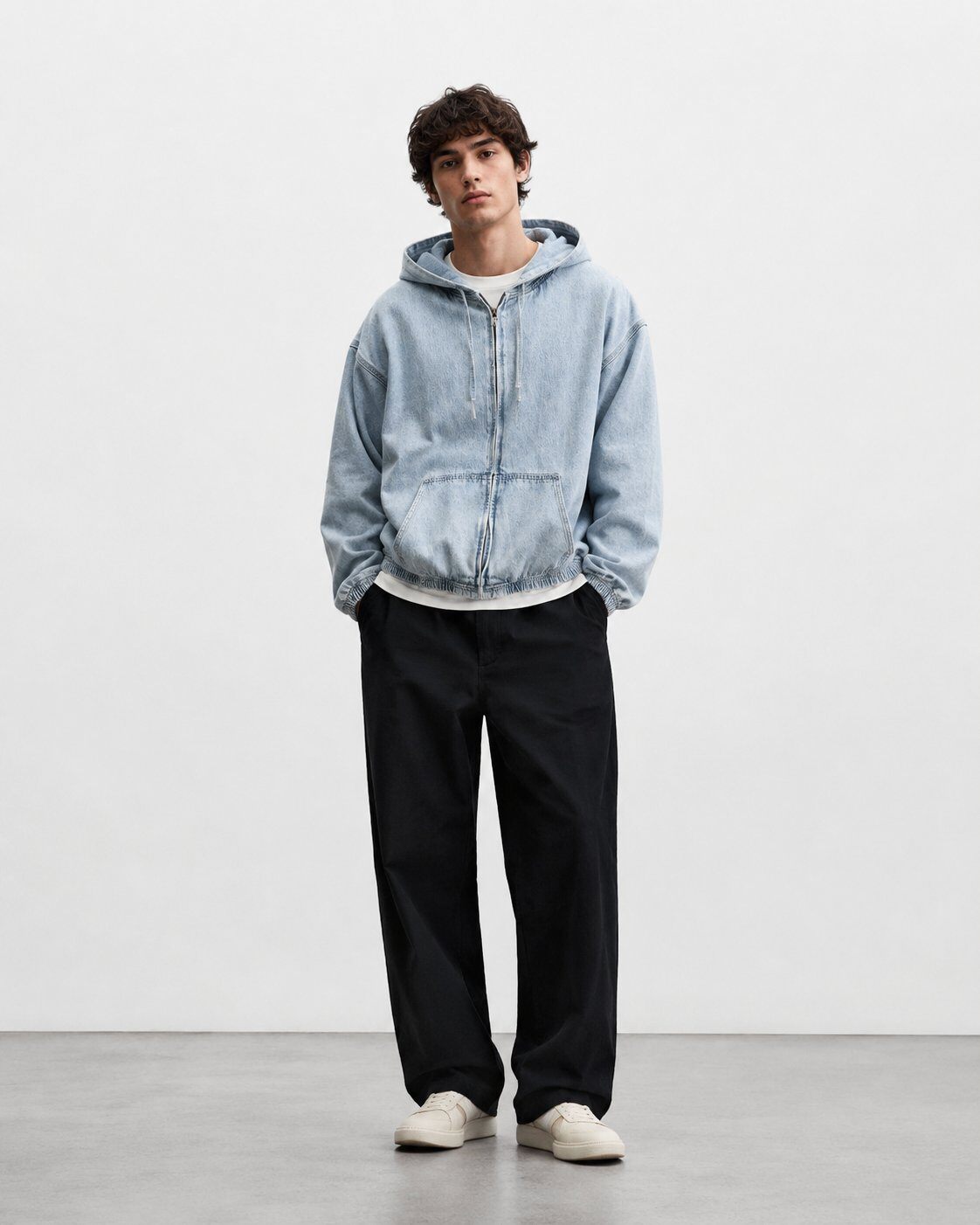 Großhändler FIVE EVER - JF049 Herren Kapuzenpullover aus Hellblauem Oversized Waschdenim