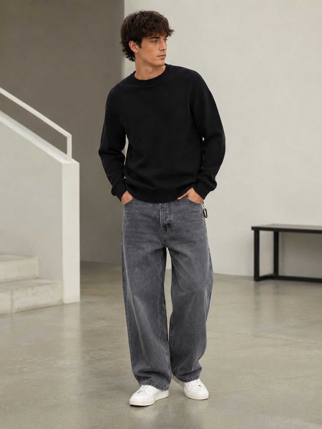 Großhändler FIVE EVER - Herren Baggy-Jeans in Verwaschenem Grau