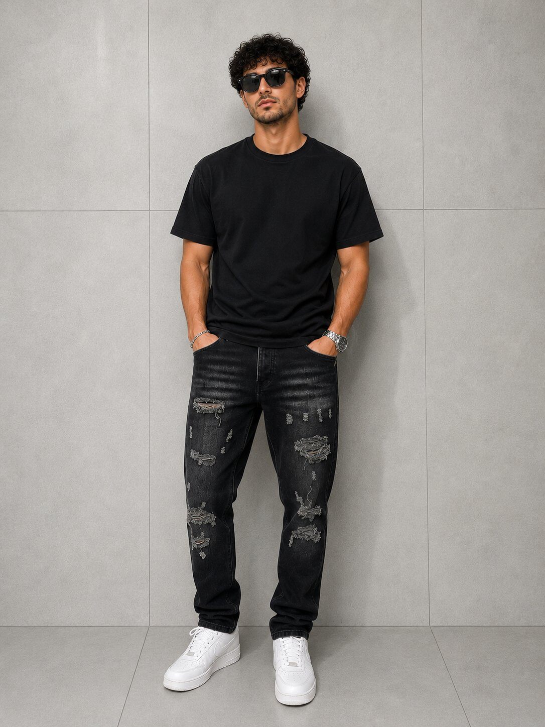 Grossista FIVE EVER - JEANS NERI SLIM DESTROYED