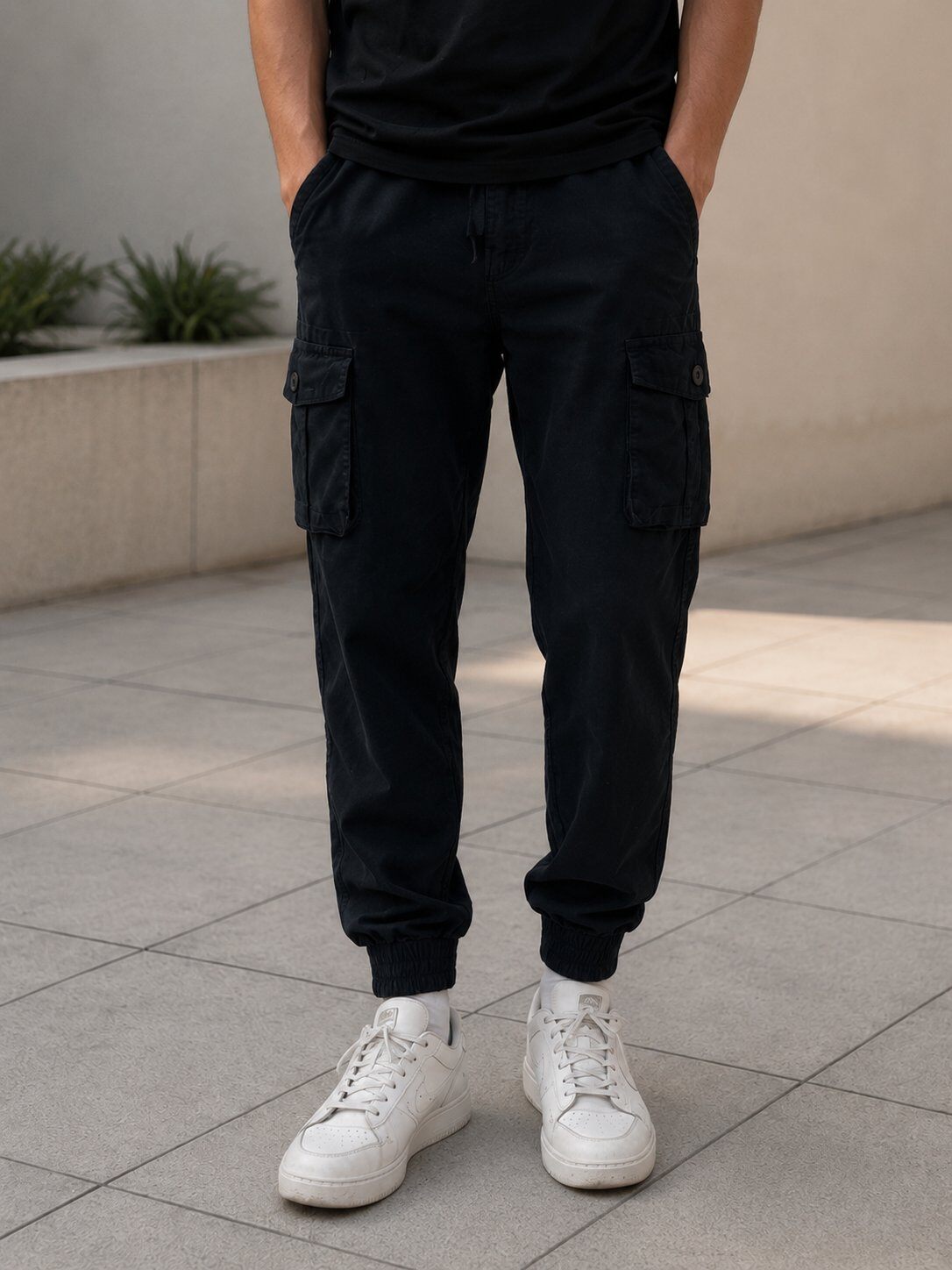 Wholesaler FIVE EVER - Men's Black Cargo Jogger Pants