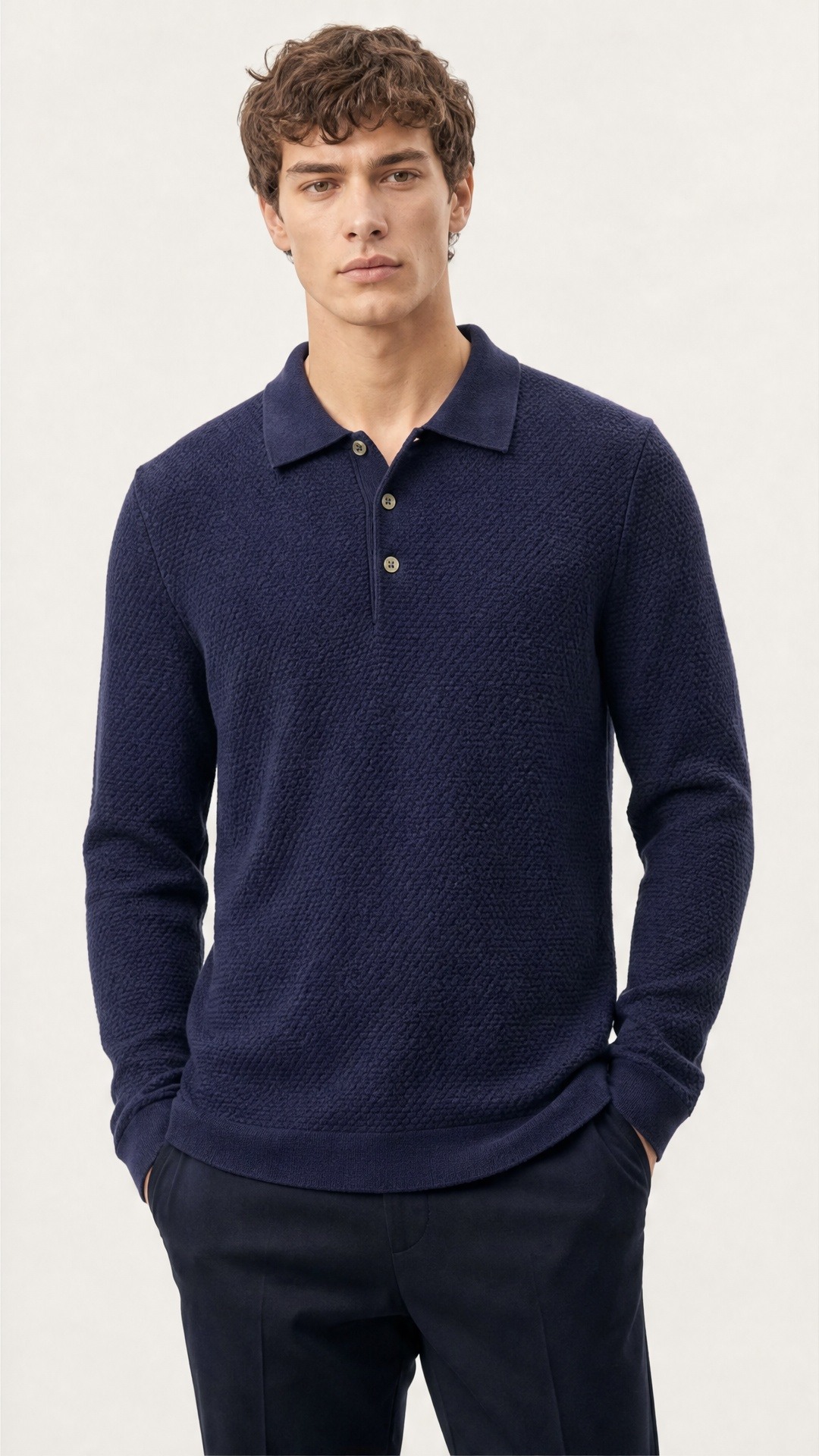 Großhändler FIVE EVER - Langarm Polo aus strukturierter Strickware