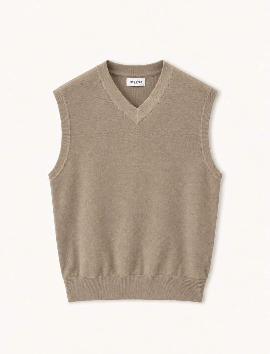 Grossiste FIVE EVER - Pull sans manches col V - Taupe
