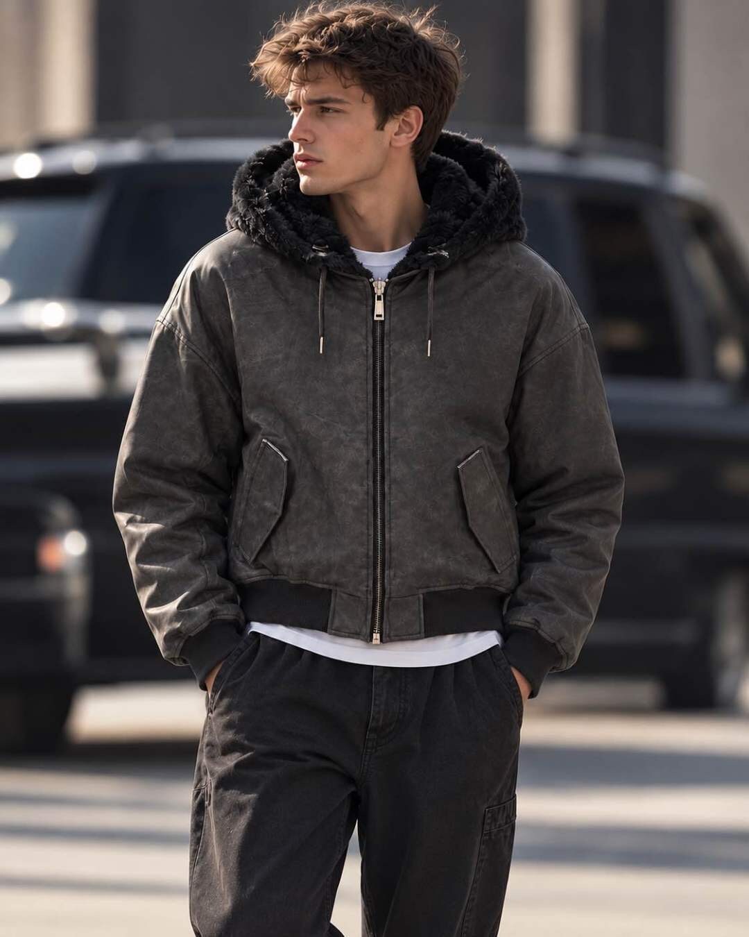 Großhändler FIVE EVER - Wendbare Jacke aus Kunstleder und Fell