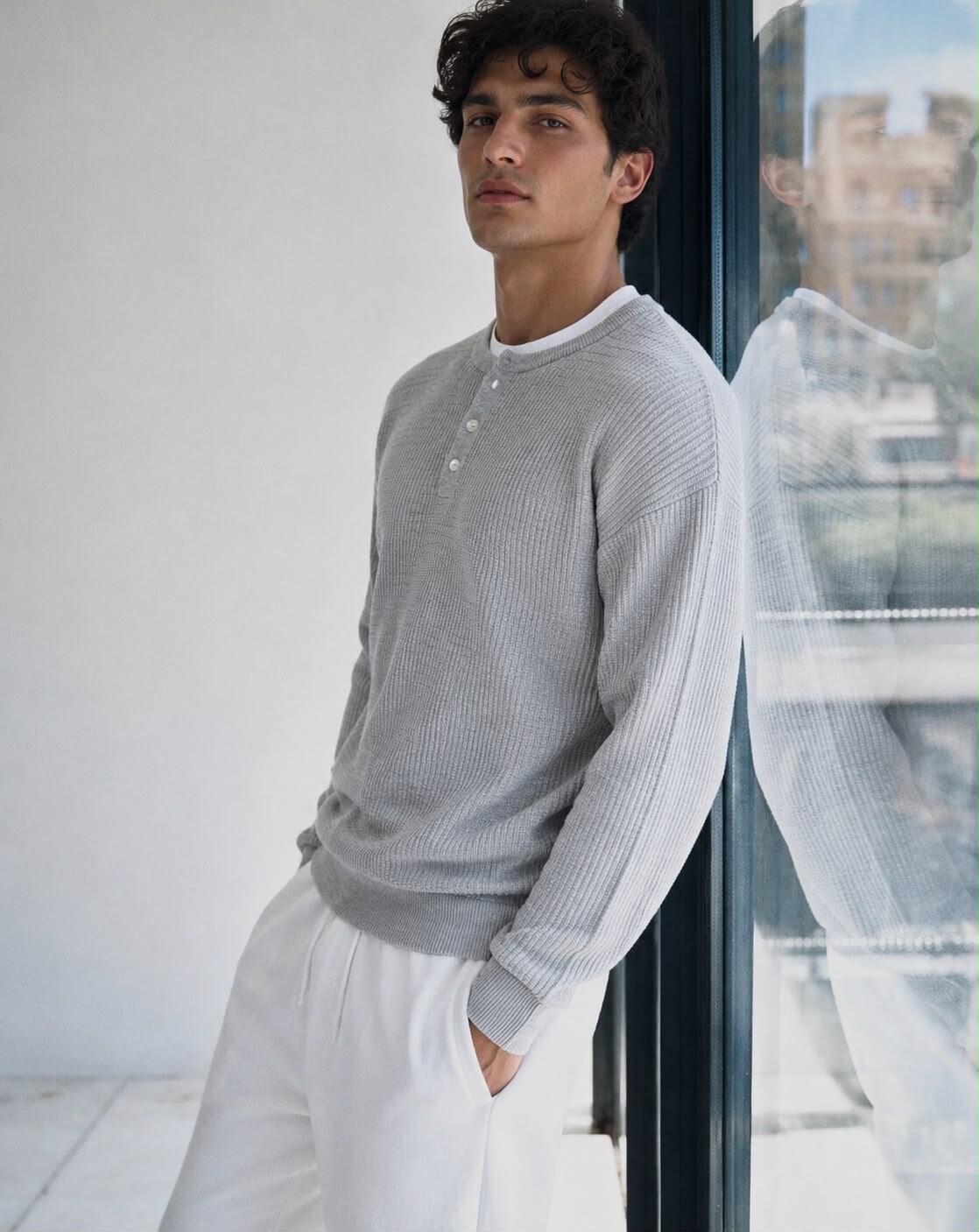 Wholesaler FIVE EVER - Waffle Knit Henley Sweater