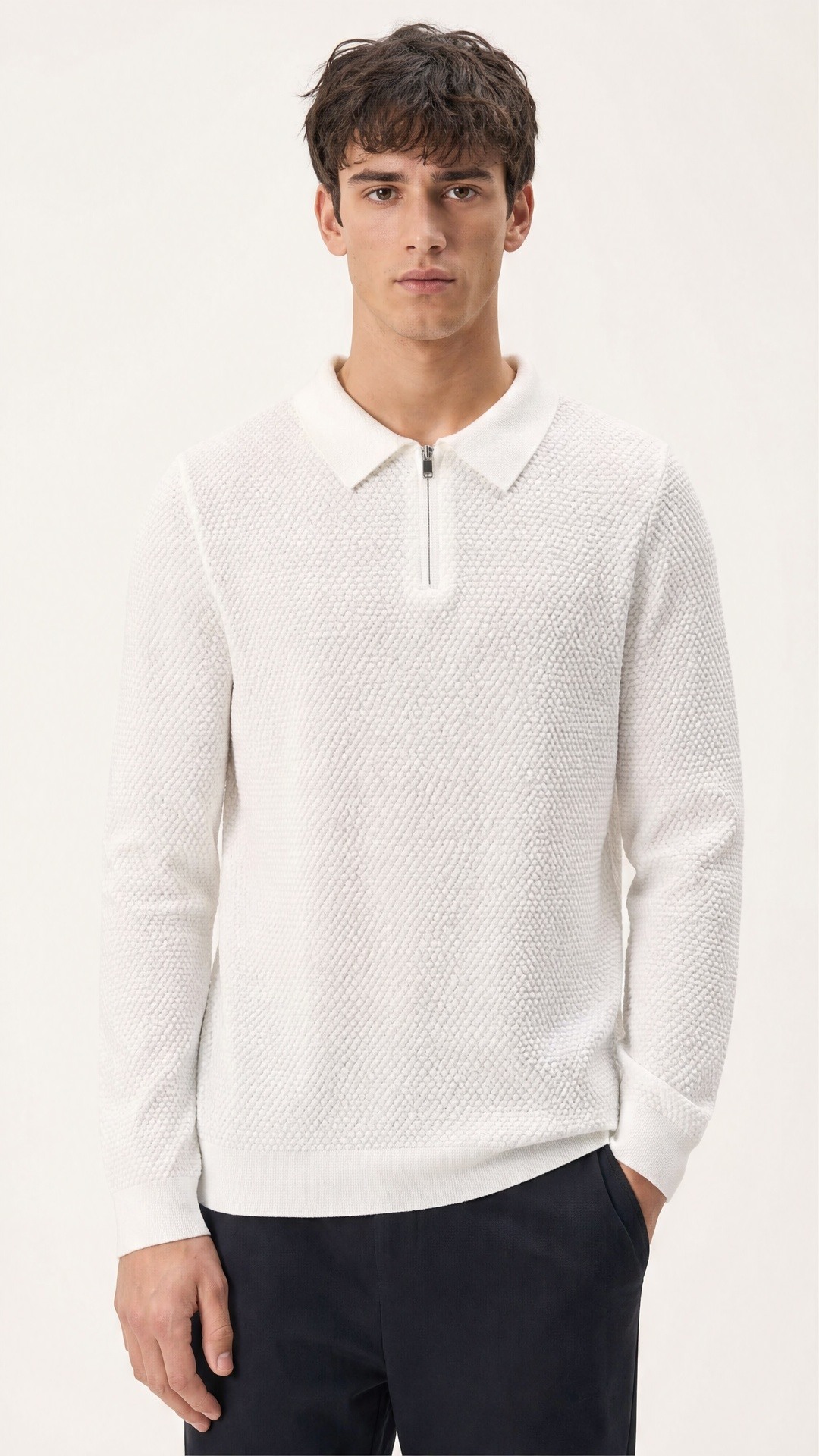 Großhändler FIVE EVER - Zip-Polo mit Wabenstruktur