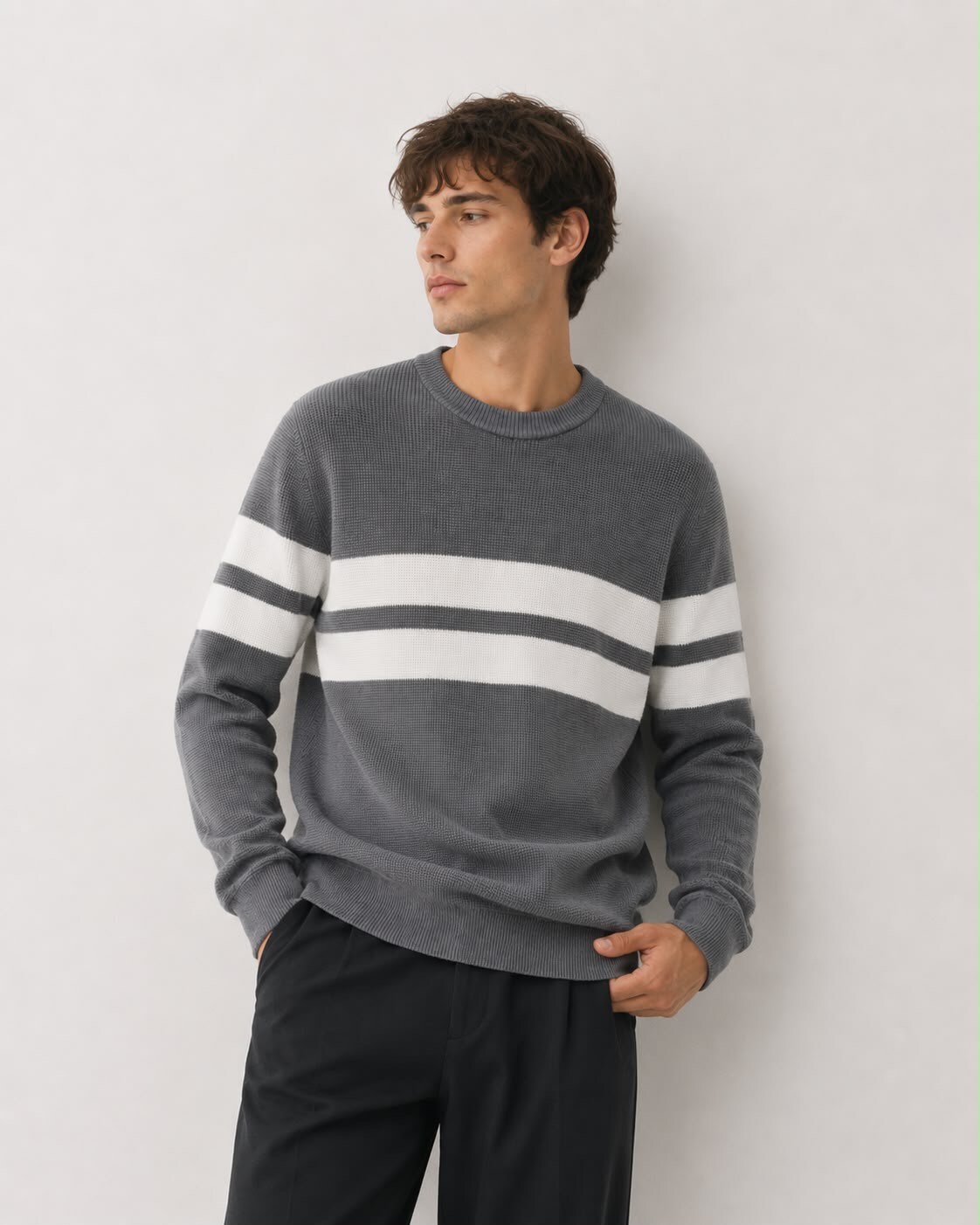 Grossiste FIVE EVER - Pull rayé Gris & Blanc