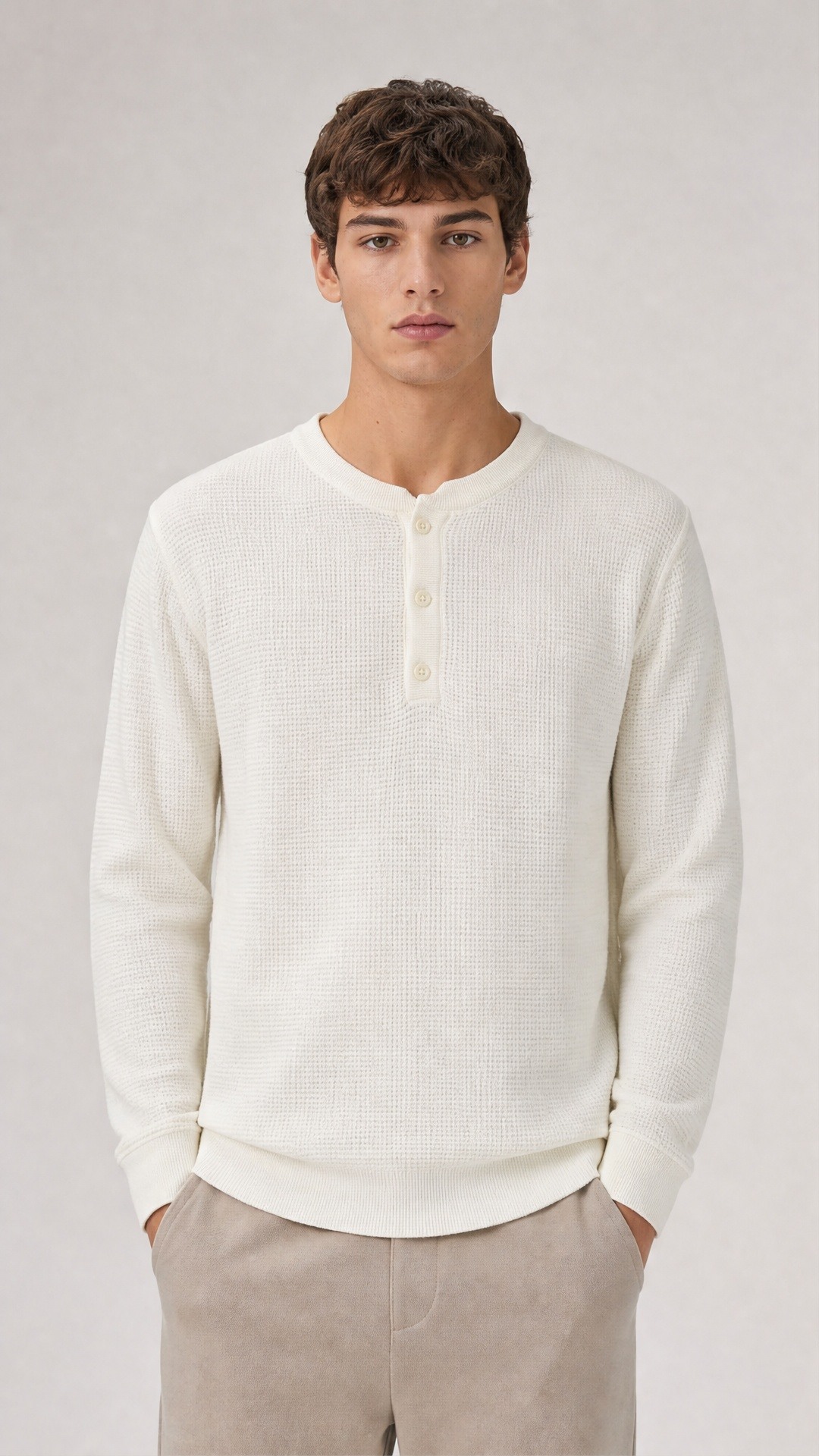 Grossista FIVE EVER - Top Henley a nido d’ape manica lunga