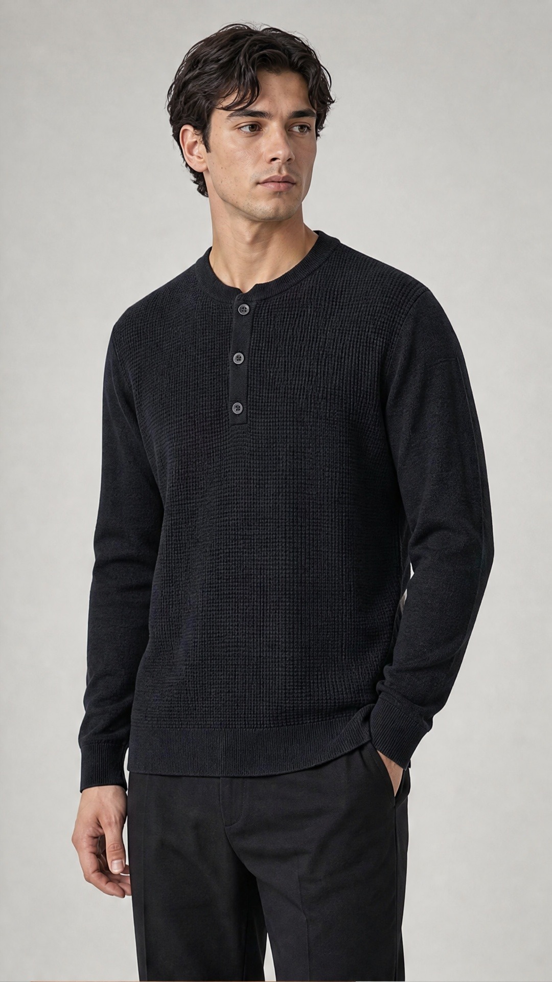 Mayorista FIVE EVER - Jersey henley tejido waffle negro