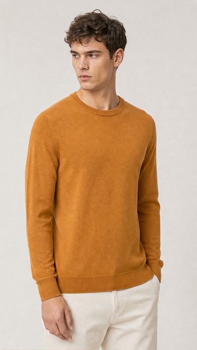 Wholesaler FIVE EVER - Orange fine-knit crew neck sweater Wholesaler FIVE EVER - Orange fine-knit crew neck sweater