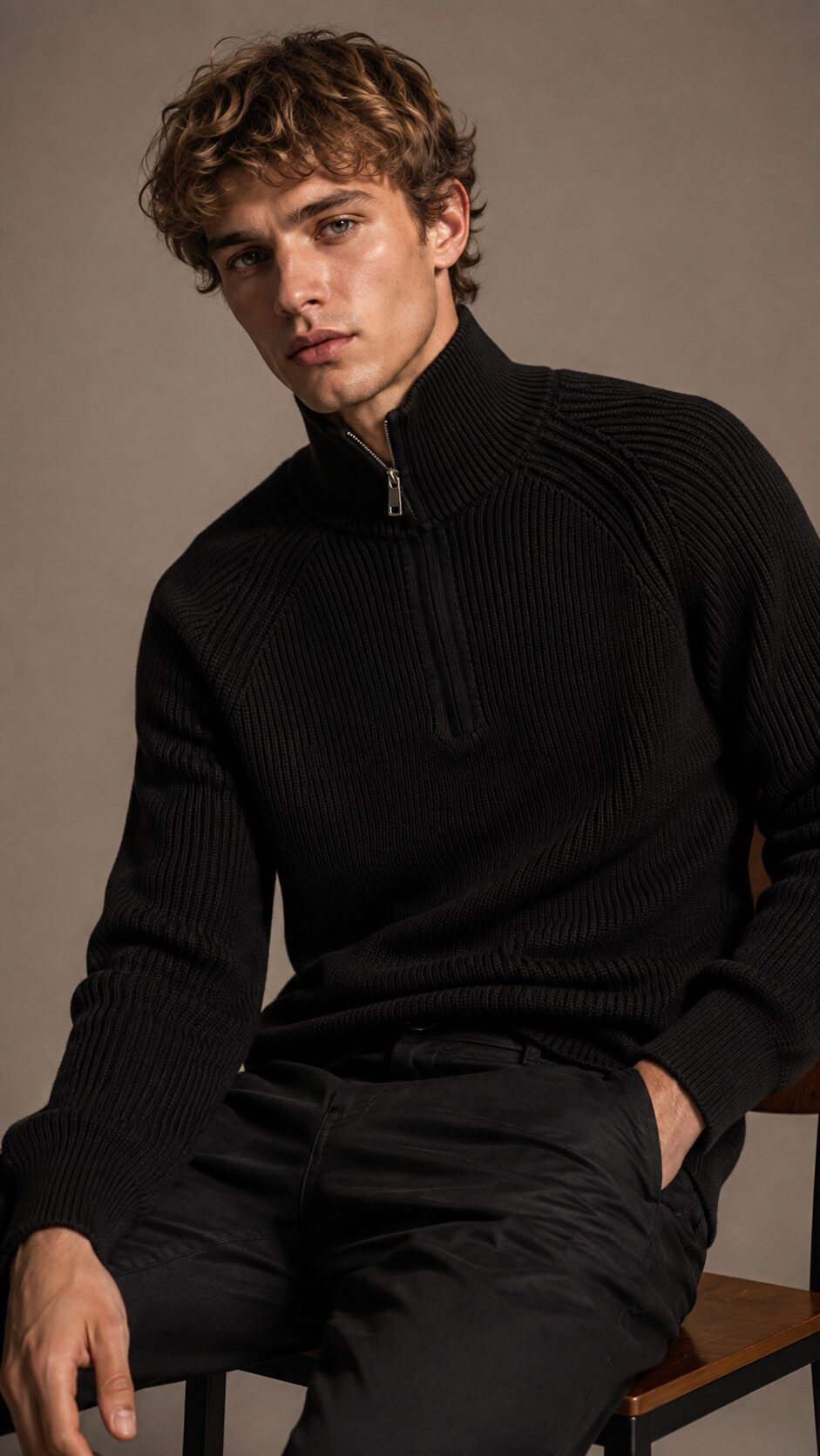 Grossiste FIVE EVER - Pull col montant zippé en maille côtelée