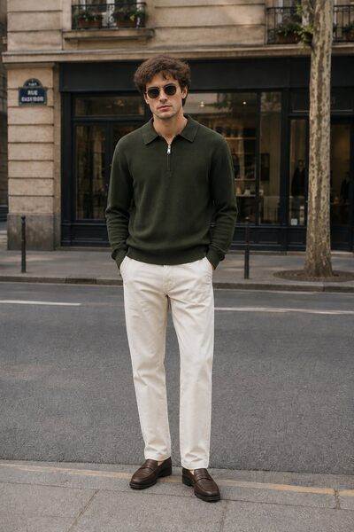 Grossista FIVE EVER - Maglione con collo polo e zip Grossista FIVE EVER - Maglione con collo polo e zip