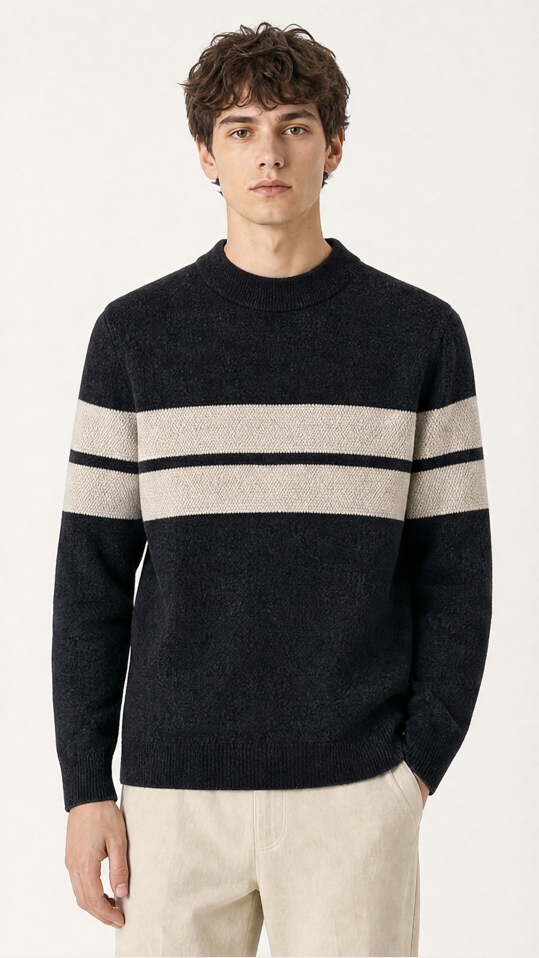 Großhändler FIVE EVER - Gestreifter Rundhals-Pullover