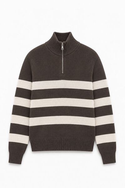 Mayorista FIVE EVER - Jersey de cuello alto con cremallera y rayas Mayorista FIVE EVER - Jersey de cuello alto con cremallera y rayas