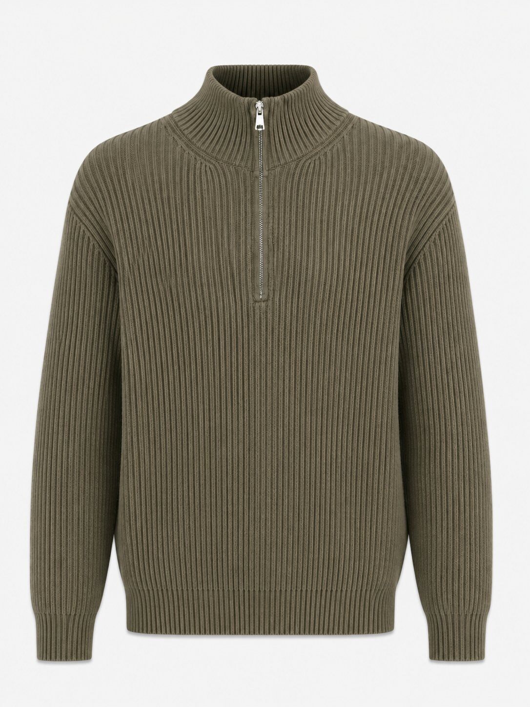 Grossiste FIVE EVER - Pull homme col camionneur zippé en maille côtelée – Taupe