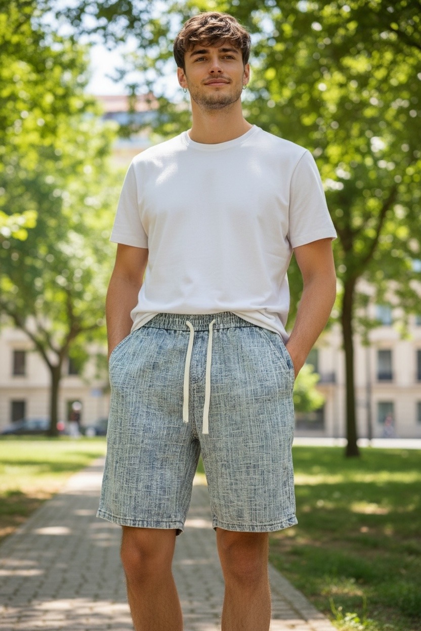 Großhändler FIVE EVER - Jeansshorts 100% Baumwolle mit Musterstoff