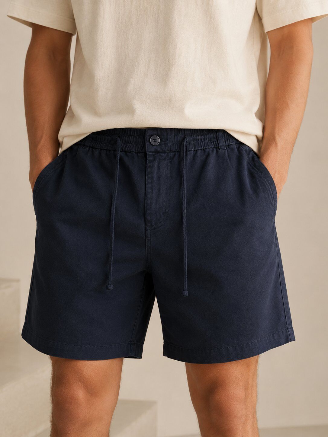 Grossista FIVE EVER - Bermuda Blu Marino con Vita Elastica Lino/Cotone