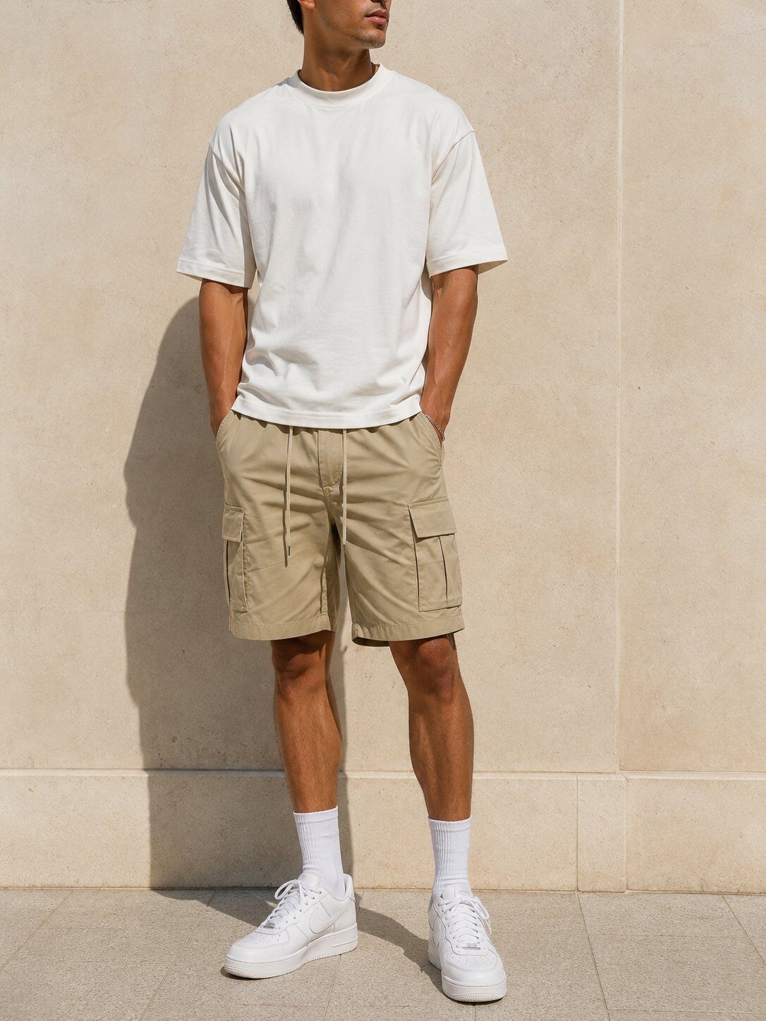 Großhändler FIVE EVER - Beige Lifestyle Cargo-Shorts für Herren