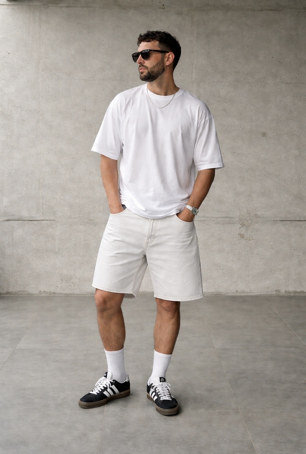 Großhändler FIVE EVER - ECRU Denim-Bermuda, mit modernem und schlichtem Stil. Gerade geschnitten mit leicht lockerer Passform für einen bequemen und trendigen Look.
