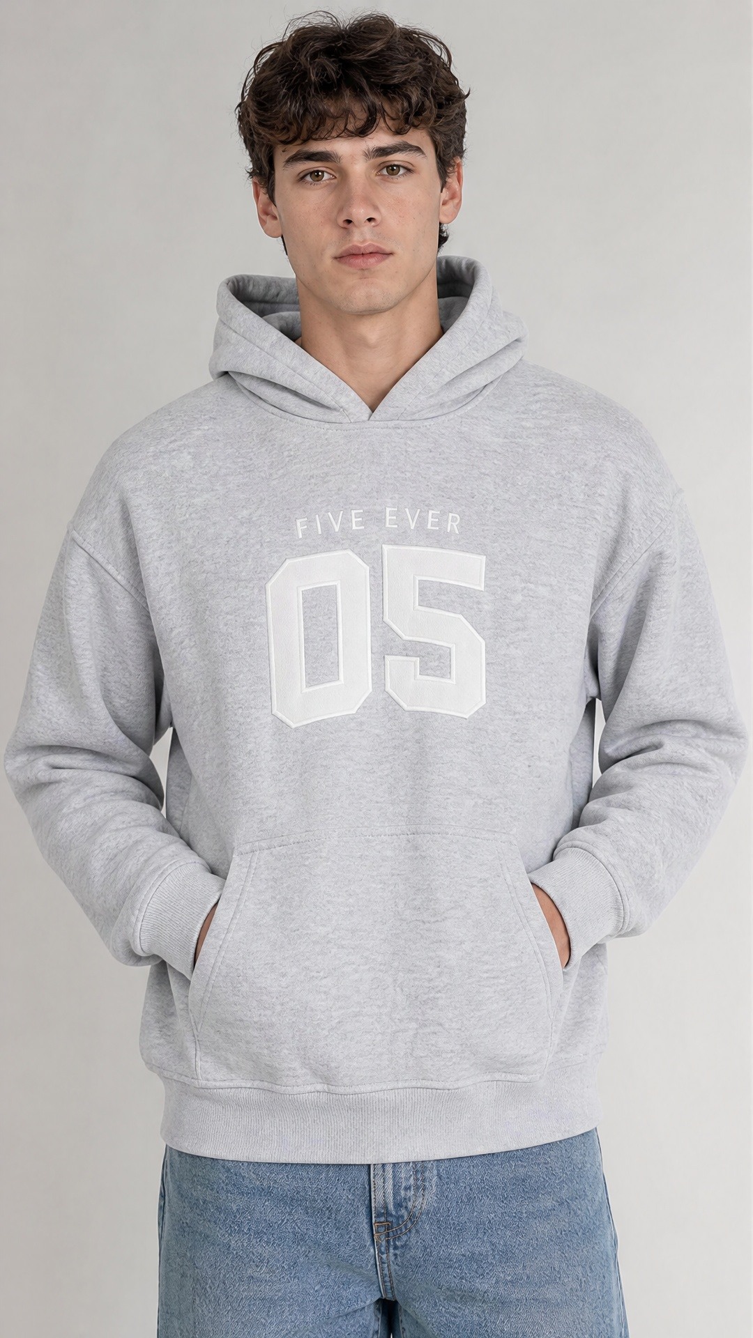 Grossista FIVE EVER - Felpa con cappuccio Five Ever Grigia