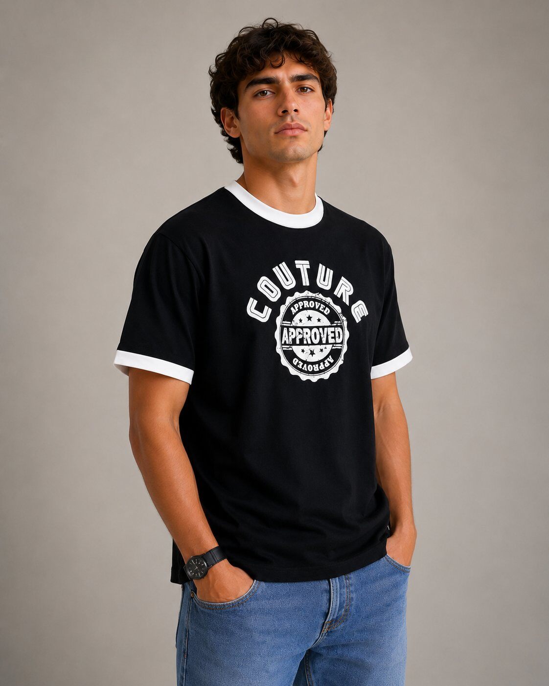 Großhändler FIVE EVER - Couture Bedrucktes T-Shirt 100% Baumwolle