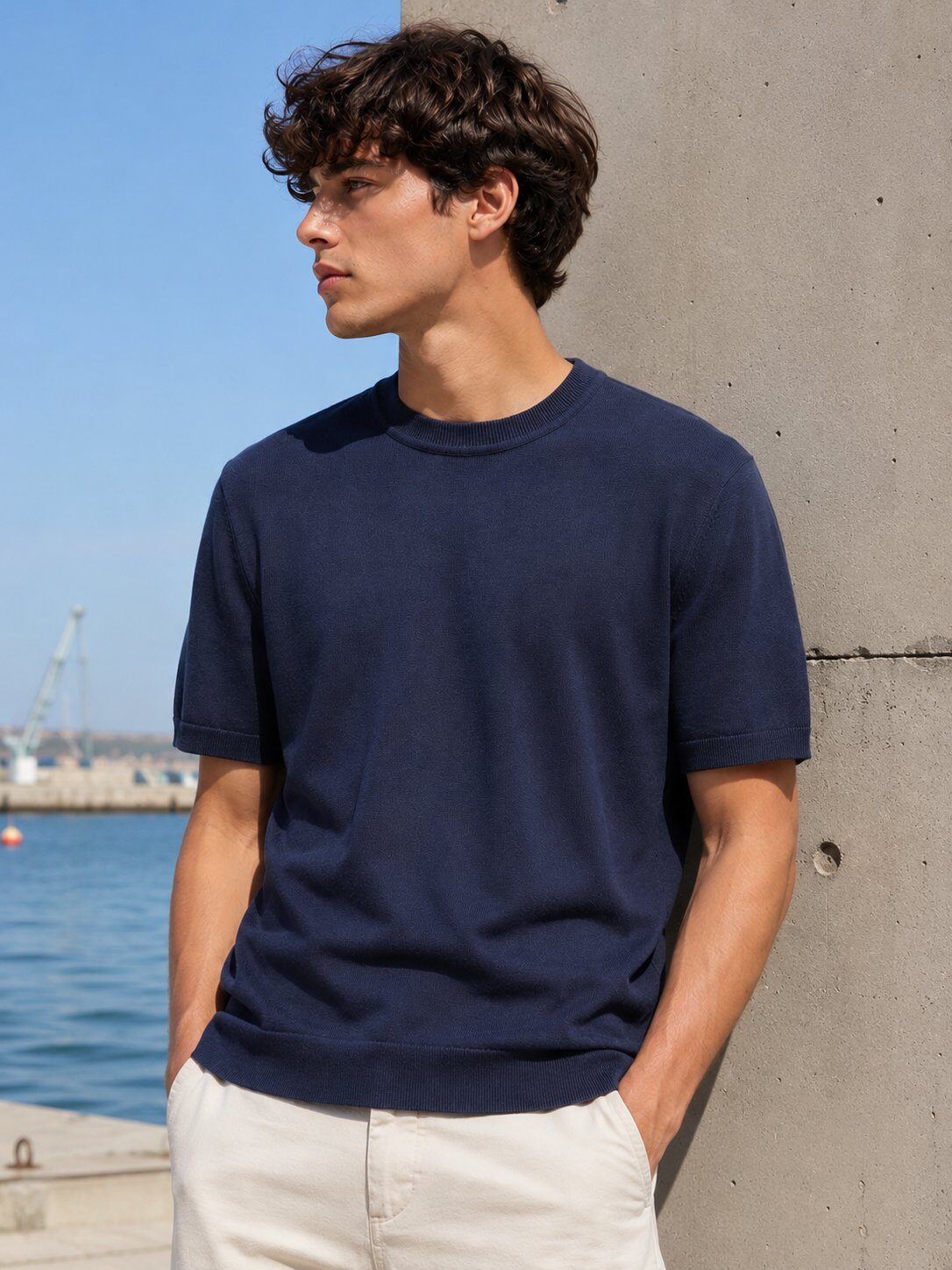 Großhändler FIVE EVER - Herren-Poloshirt mit kurzen Ärmeln, leichtes Strickmaterial, ideal für den Sommer.
