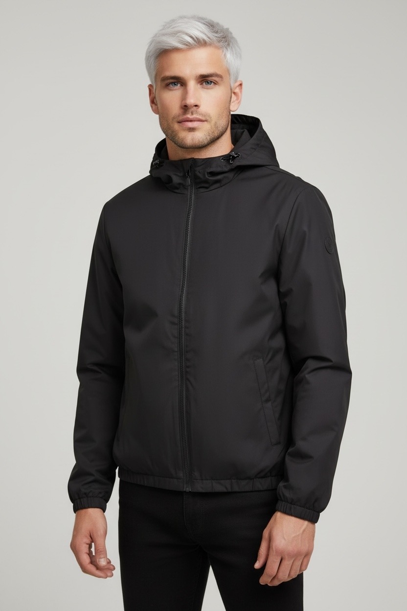 Großhändler FIVE EVER - Herren-Kapuzenjacke mit Reißverschluss – Schwarz  Herrenjacke mit schlichtem Design, ideal für einen modernen und urbanen Look.