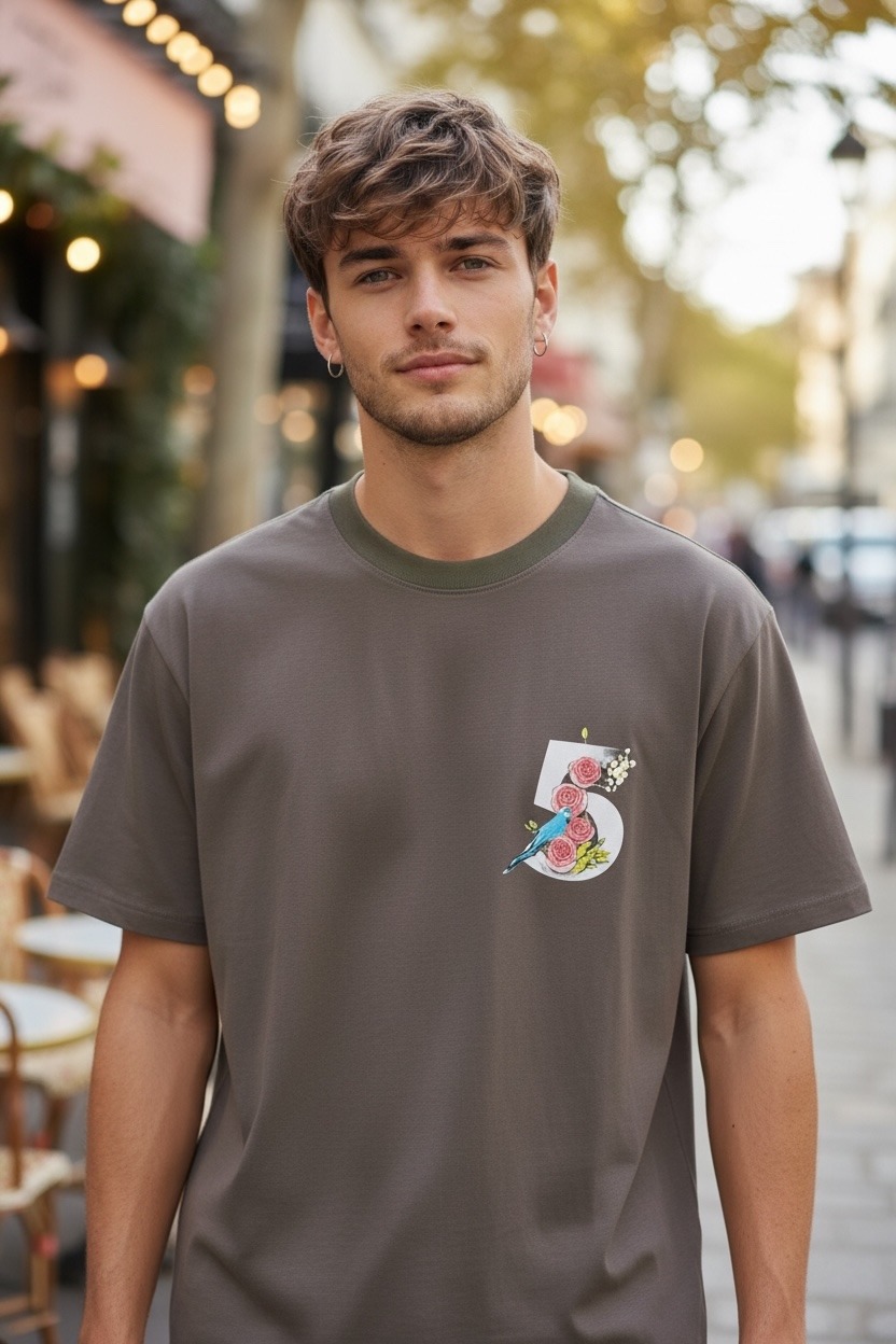 Großhändler FIVE EVER - Oversize T-Shirt mit 5 Flowers Druck 100% BAUMWOLLE