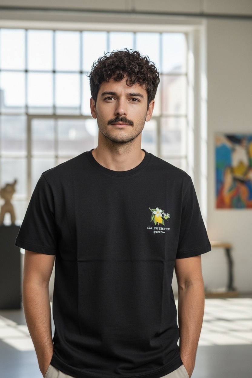 Großhändler FIVE EVER - Dicker, weicher Baumwoll-T-Shirt mit Elastan, bedruckt GALLERY CREATION ZITRONE