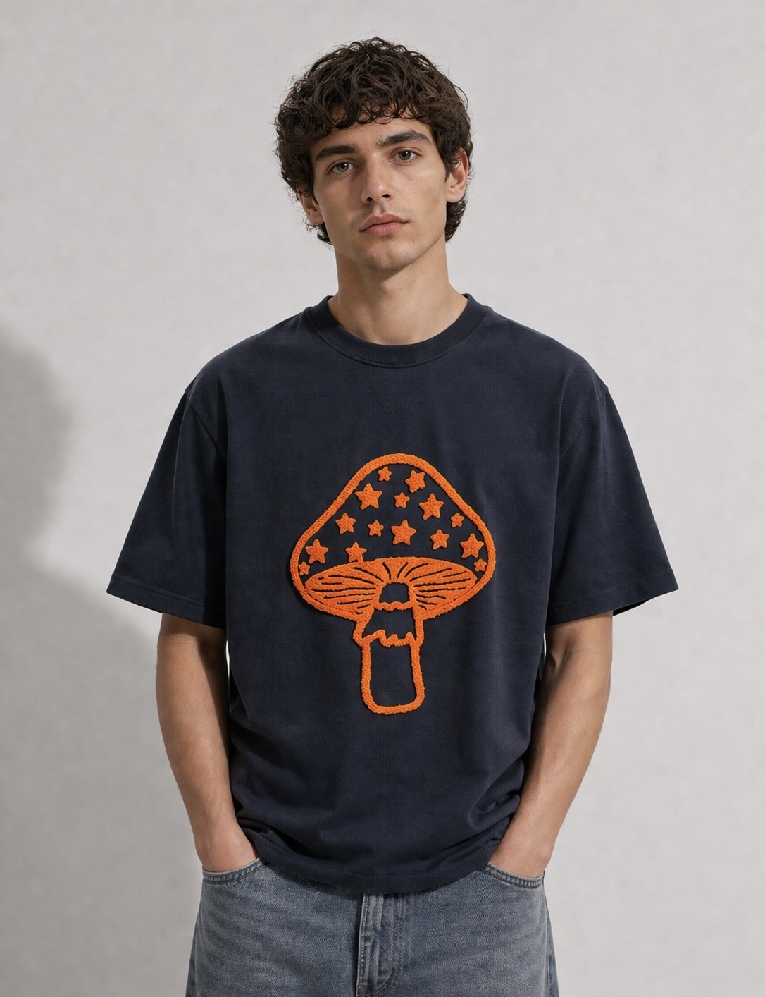 Wholesaler FIVE EVER - 100% Cotton T-shirt with Mushroom Embroidery
