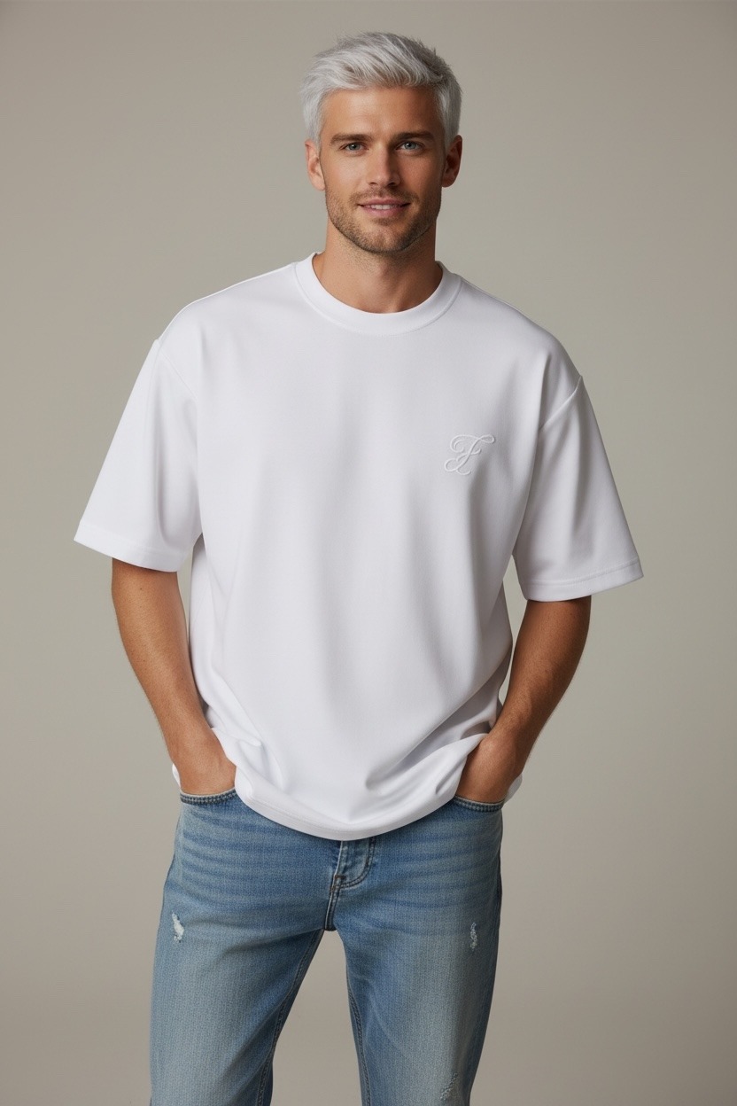Wholesaler FIVE EVER - Oversized embroidered neoprene T-shirt F
