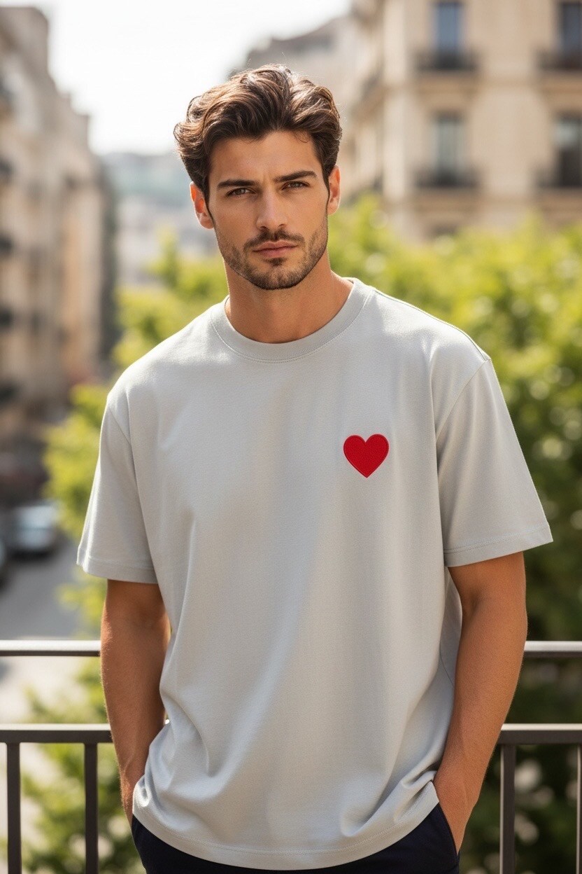 Großhändler FIVE EVER - FIVE EVER T-Shirt 100% Baumwolle mit gesticktem roten Herz
