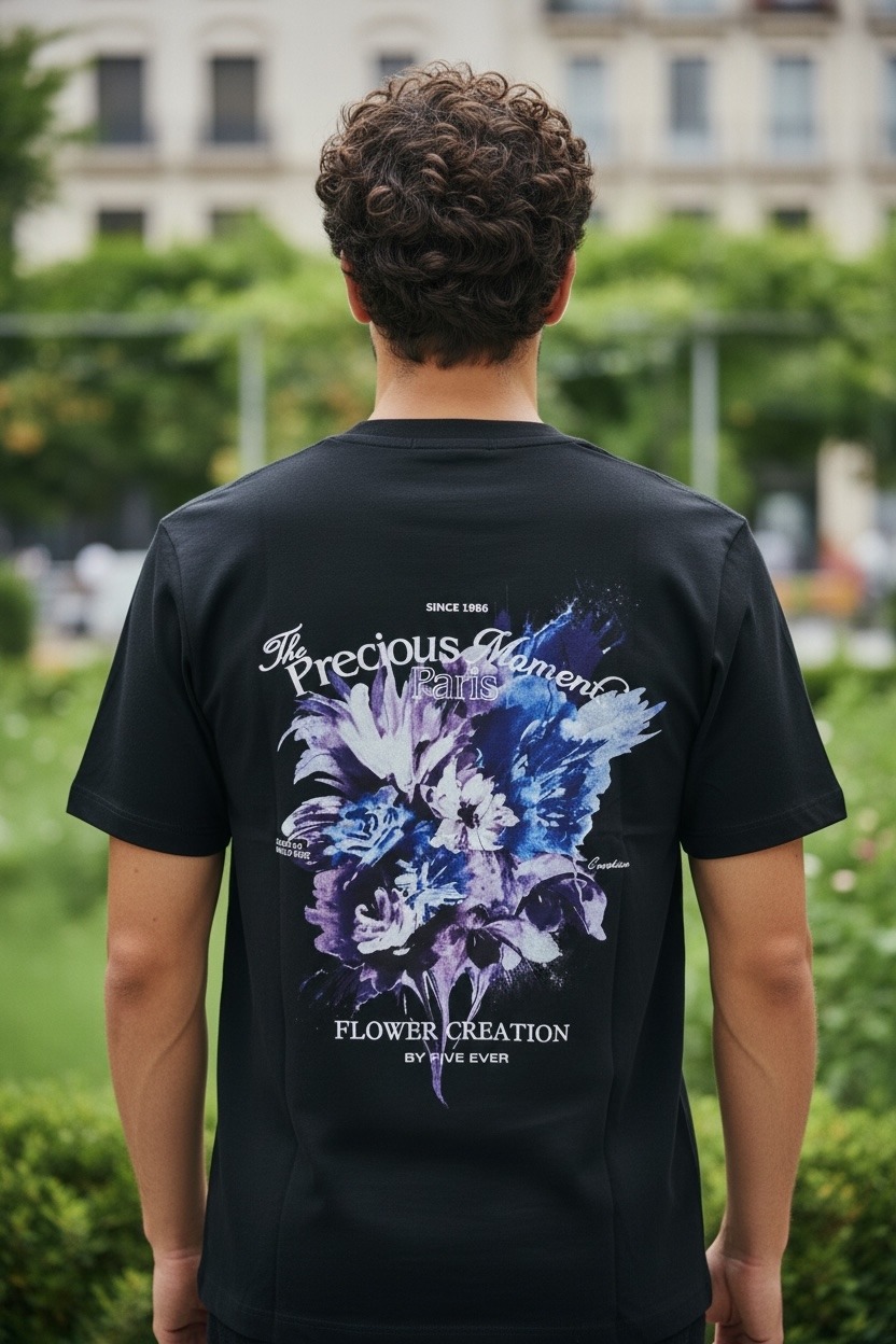 Großhändler FIVE EVER - Dicker und weicher bedruckter COTTON-Elasthan-T-Shirt