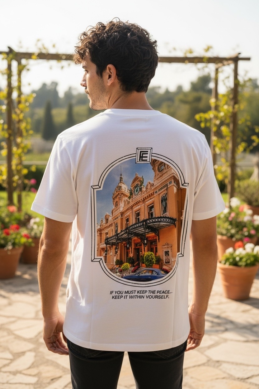 Großhändler FIVE EVER - Dicker und weicher Baumwoll-Elasthan-T-Shirt mit Architektur-Print