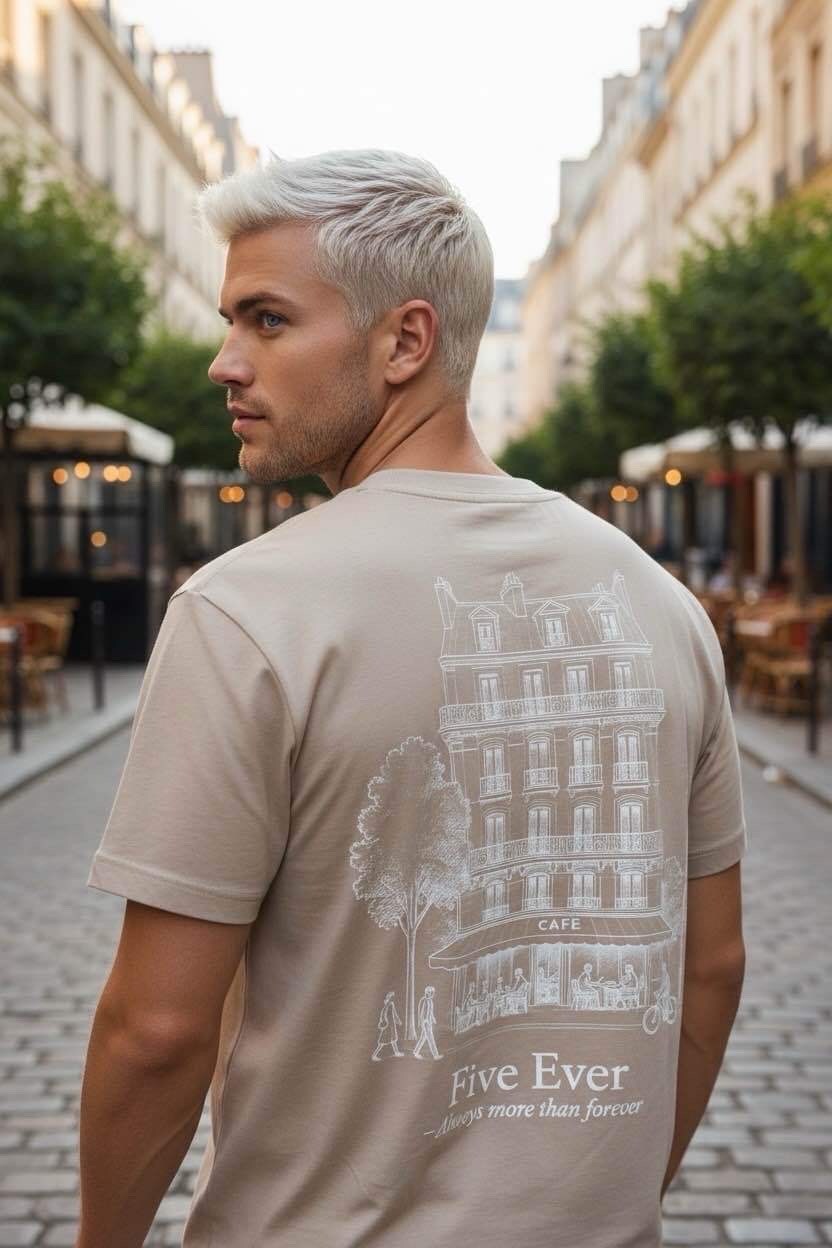 Großhändler FIVE EVER - Dicker und weicher COTTON-Elasthan-T-Shirt mit Haussmann-Gebäude-Print