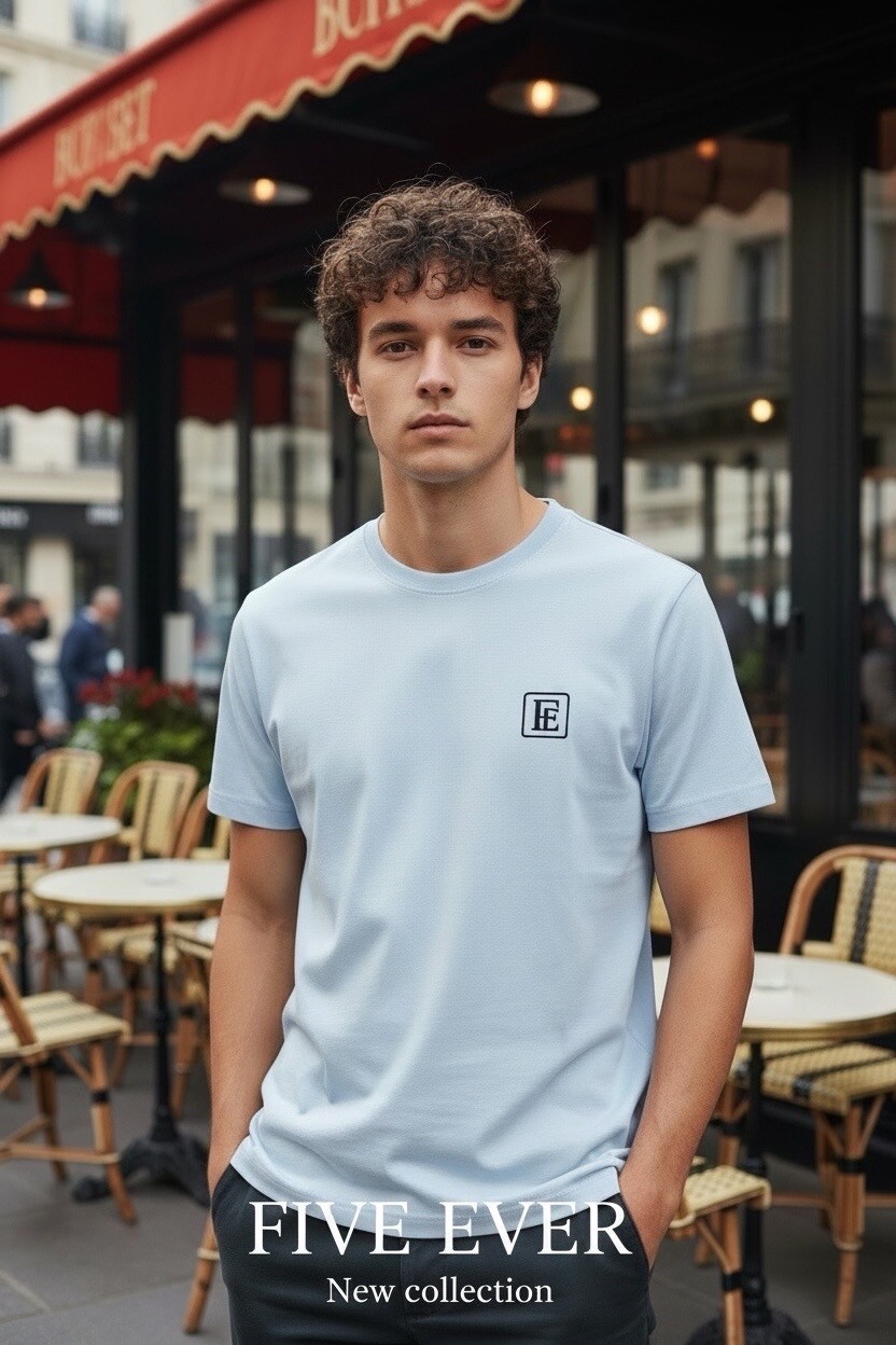 Großhändler FIVE EVER - Hochwertiges Baumwoll-T-SHIRT, weich und dick, vorne und hinten bedruckt