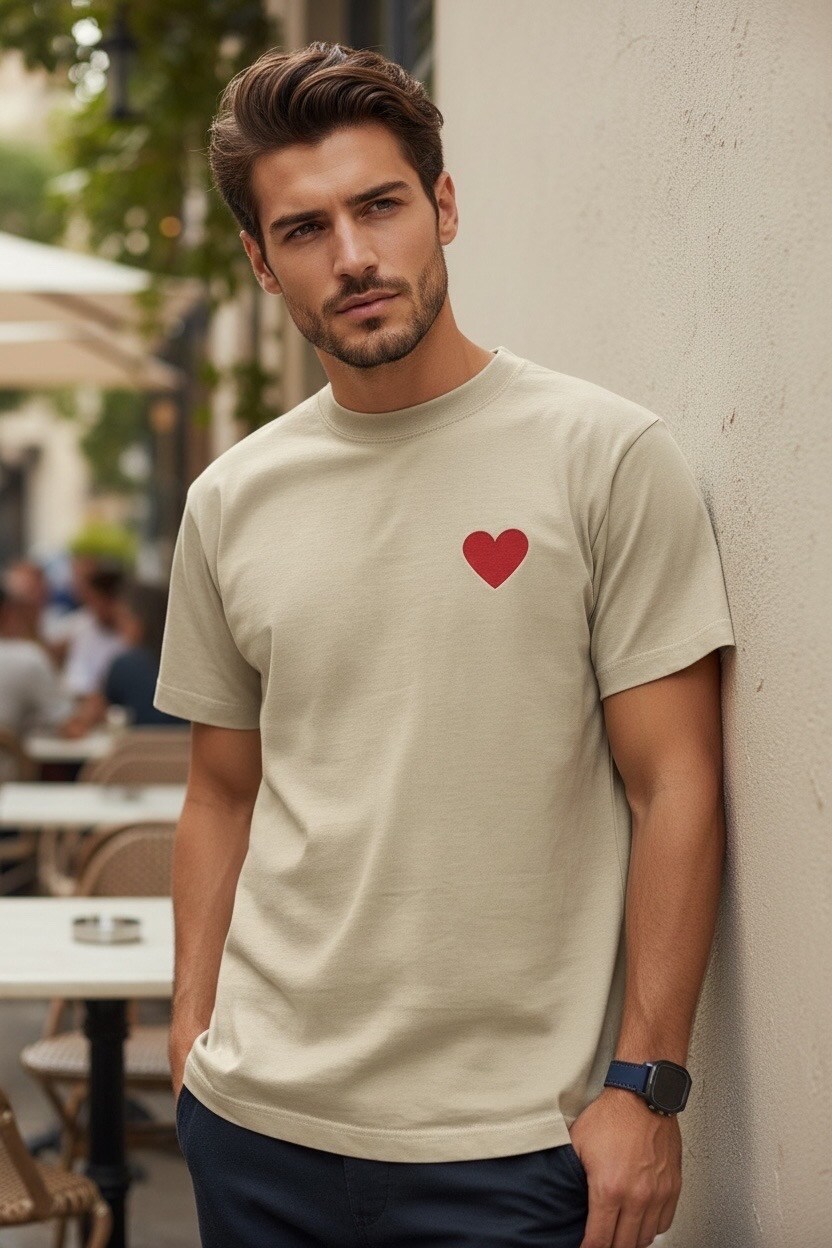 Großhändler FIVE EVER - FIVE EVER T-Shirt 100% Baumwolle mit gesticktem roten Herz
